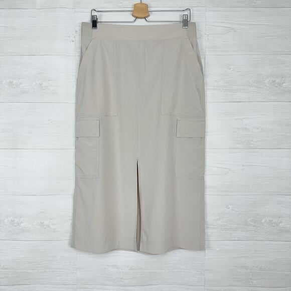 Athleta Cargo Midi Skirt Womens 12 Beige Brooklyn Heights High Rise Lightweight - Picture 2 of 15